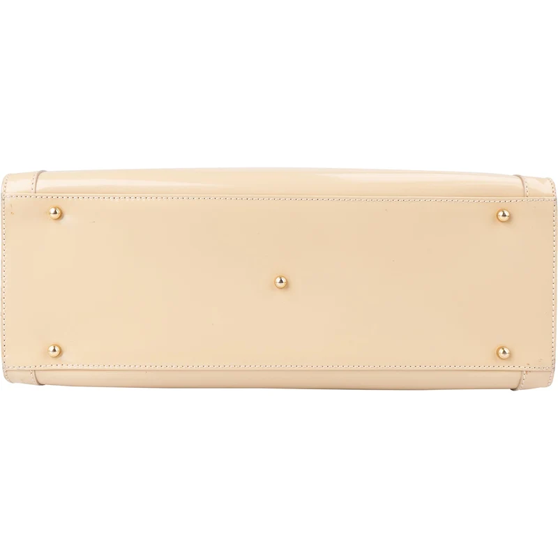 Gucci Beige Patent Leather Bamboo Tote Handbag