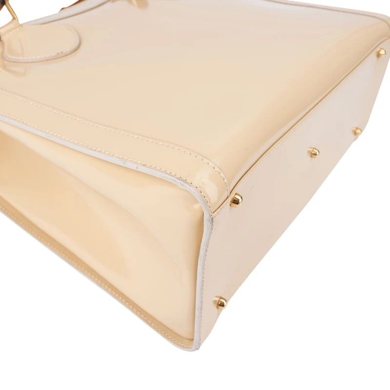Gucci Beige Patent Leather Bamboo Tote Handbag