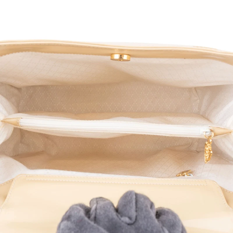Gucci Beige Patent Leather Bamboo Tote Handbag