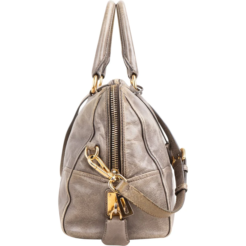 Prada Vitello Shine Leather Bauletto Satchel Handbag