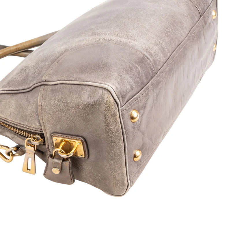 Prada Vitello Shine Leather Bauletto Satchel Handbag
