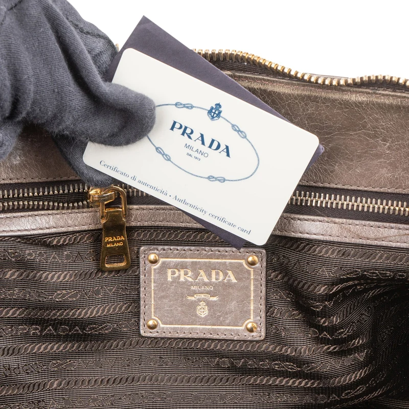 Prada Vitello Shine Leather Bauletto Satchel Handbag