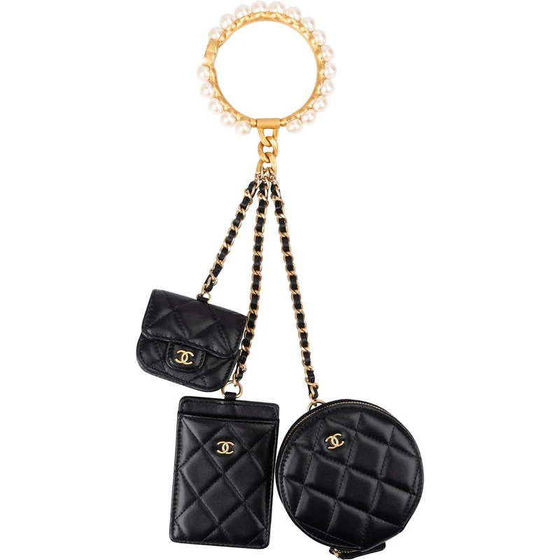 Chanel Quilted Lambskin Pearl Bracelet Multi Pouches (Cardholder, Coins & AirPods) Handbag