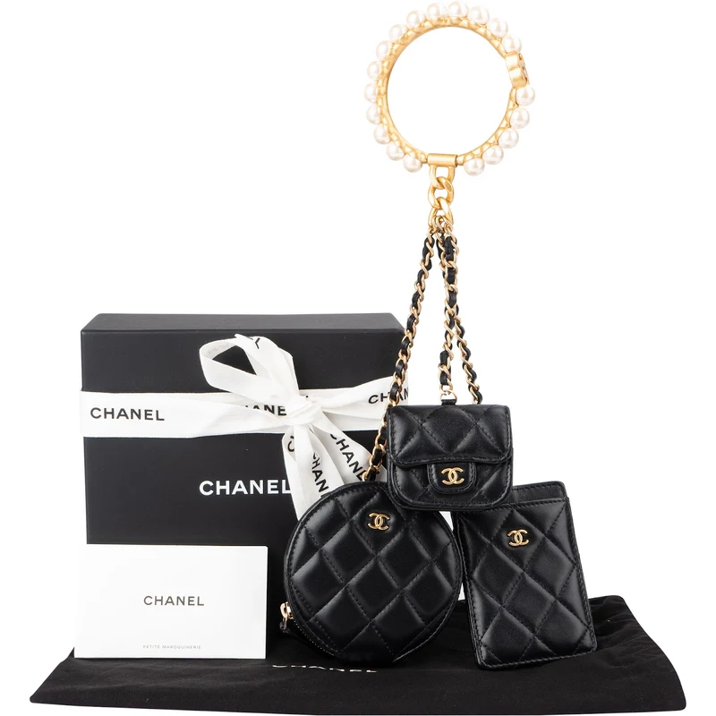 Chanel Quilted Lambskin Pearl Bracelet Multi Pouches (Cardholder, Coins & AirPods) Handbag