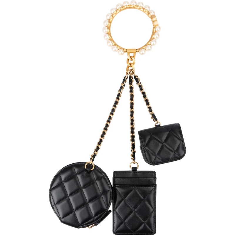 Chanel Quilted Lambskin Pearl Bracelet Multi Pouches (Cardholder, Coins & AirPods) Handbag