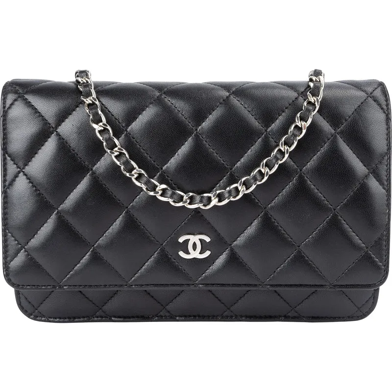 Chanel Quilted Lambskin Palladium Wallet On Chain Crossbody Bag
