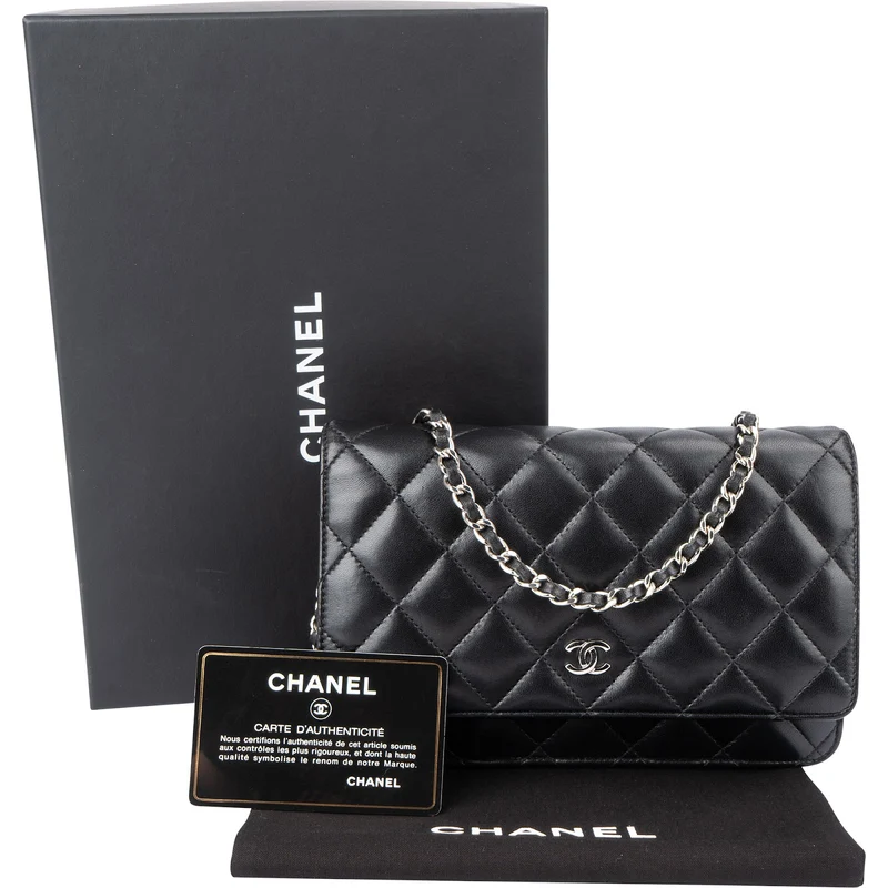 Chanel Quilted Lambskin Palladium Wallet On Chain Crossbody Bag