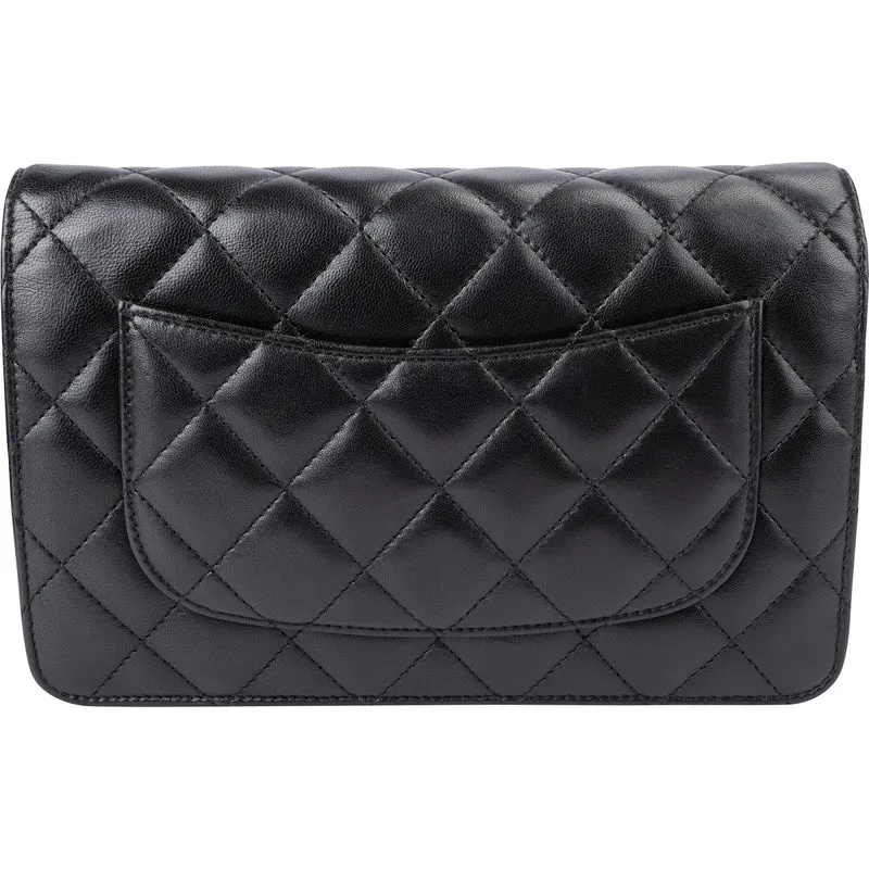 Chanel Quilted Lambskin Palladium Wallet On Chain Crossbody Bag