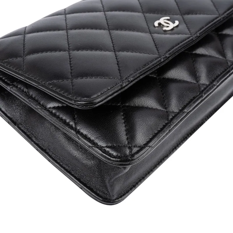 Chanel Quilted Lambskin Palladium Wallet On Chain Crossbody Bag