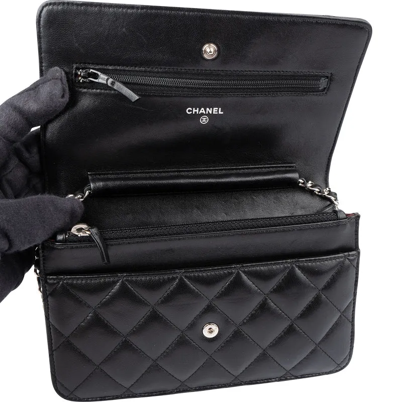 Chanel Quilted Lambskin Palladium Wallet On Chain Crossbody Bag