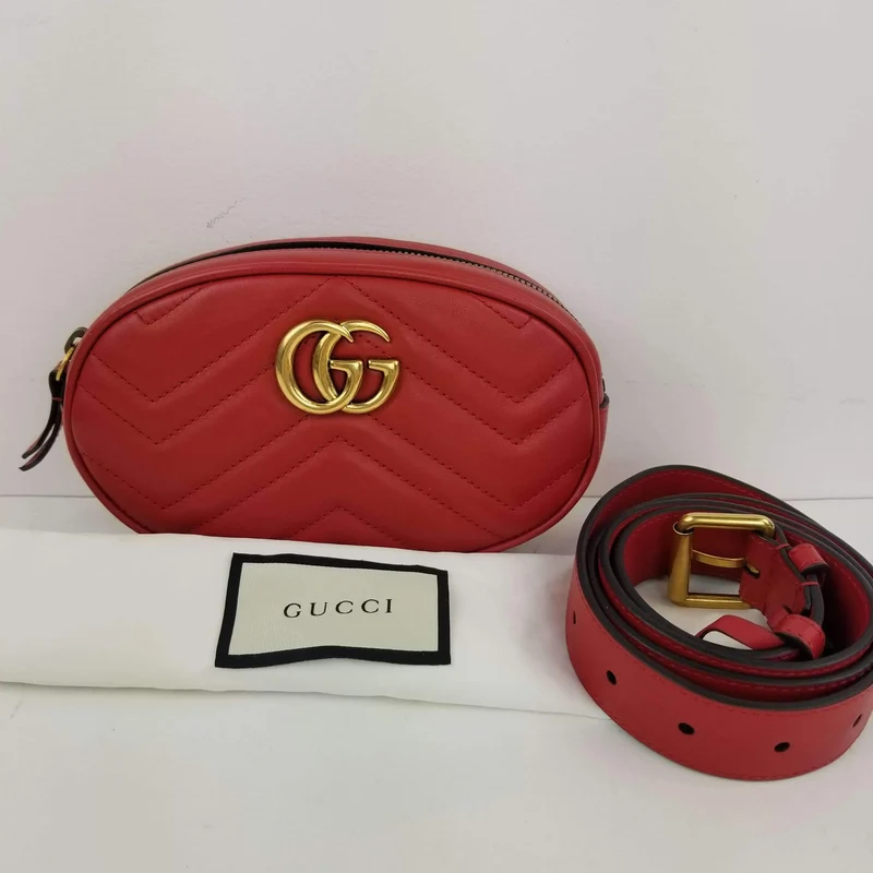 Gucci Red Quilted GG Marmont Waist Belt Bag
