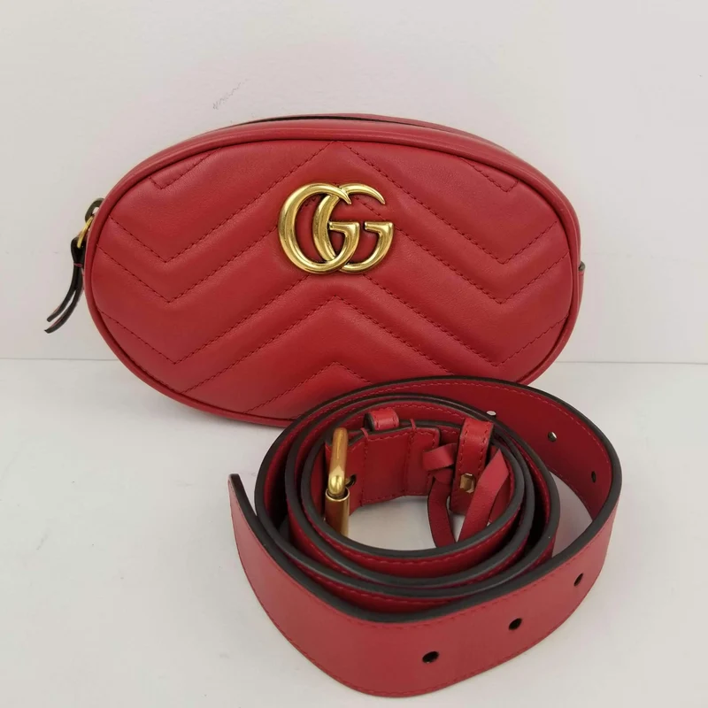 Gucci Red Quilted GG Marmont Waist Belt Bag