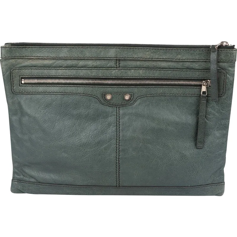 Balenciaga Classic Green Leather Arena Clutch