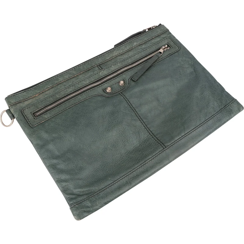 Balenciaga Classic Green Leather Arena Clutch
