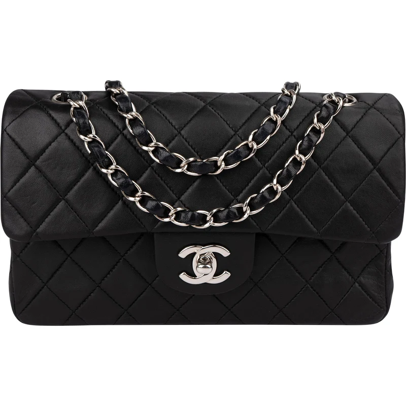 Chanel Quilted Lambskin Palladium Small Double Flap Shoulder Bag