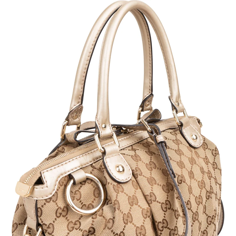 Gucci Monogram GG Canvas Metallic Leather Sukey Handbag