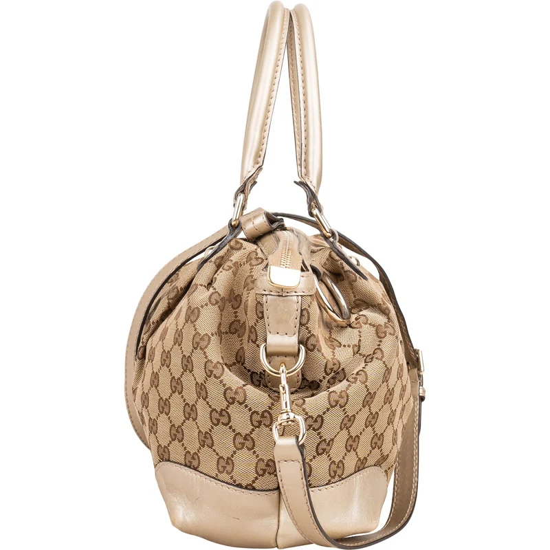 Gucci Monogram GG Canvas Metallic Leather Sukey Handbag