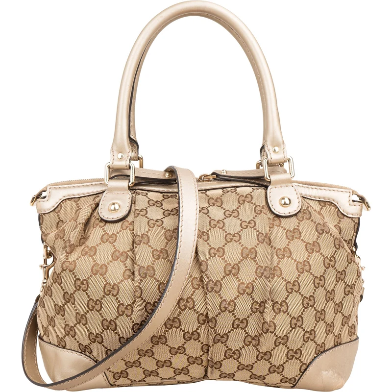 Gucci Monogram GG Canvas Metallic Leather Sukey Handbag