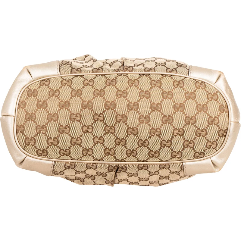 Gucci Monogram GG Canvas Metallic Leather Sukey Handbag
