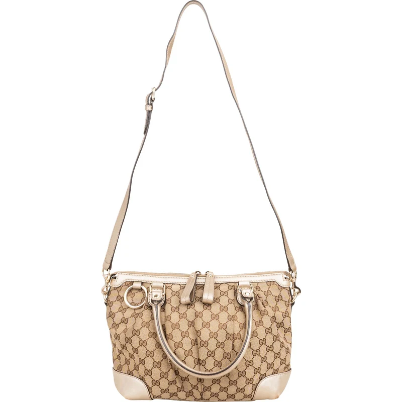 Gucci Monogram GG Canvas Metallic Leather Sukey Handbag