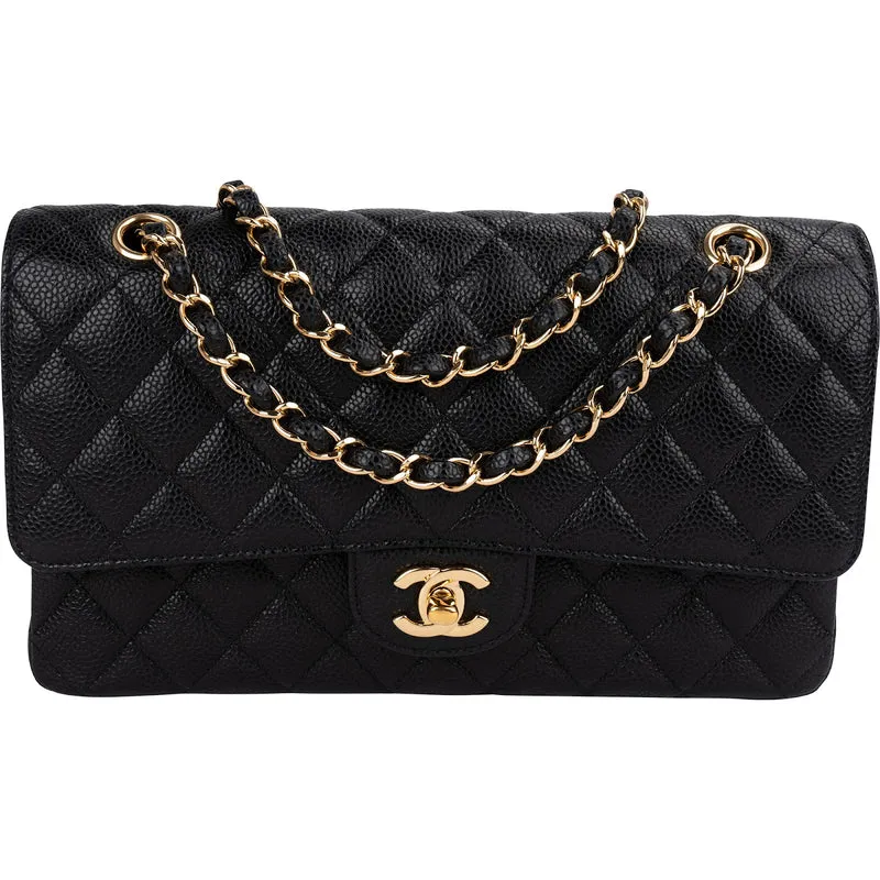 Chanel Quilted Caviar Leather Medium Double Flap Shoulder Bag