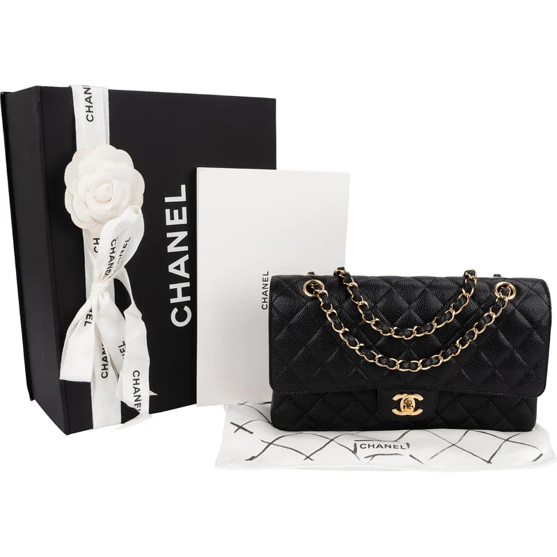 Chanel Quilted Caviar Leather Medium Double Flap Shoulder Bag