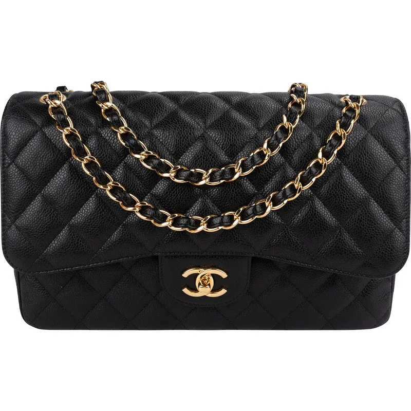 Chanel Quilted Caviar Leather Jumbo Double Flap Shoulder Bag