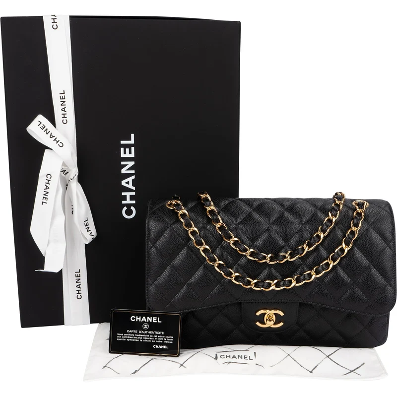 Chanel Quilted Caviar Leather Jumbo Double Flap Shoulder Bag