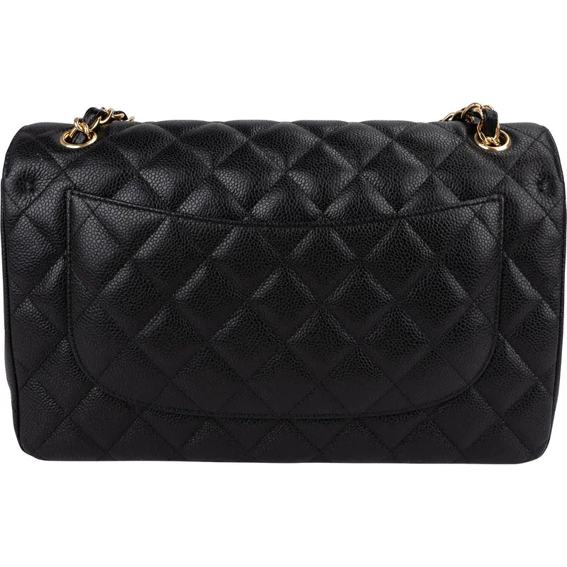 Chanel Quilted Caviar Leather Jumbo Double Flap Shoulder Bag