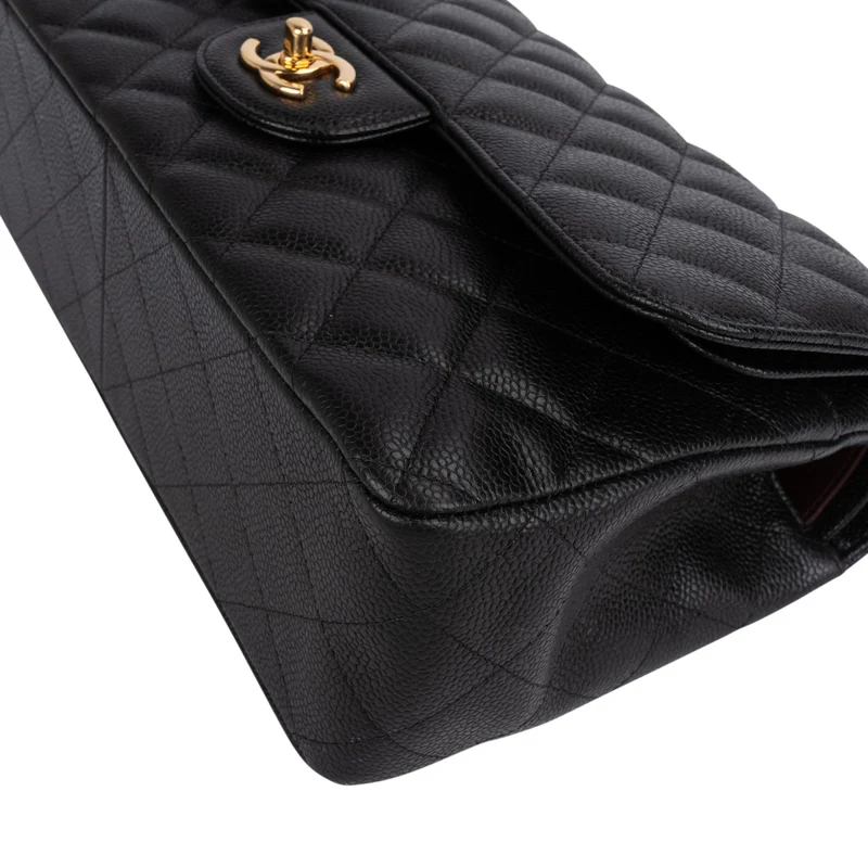 Chanel Quilted Caviar Leather Jumbo Double Flap Shoulder Bag