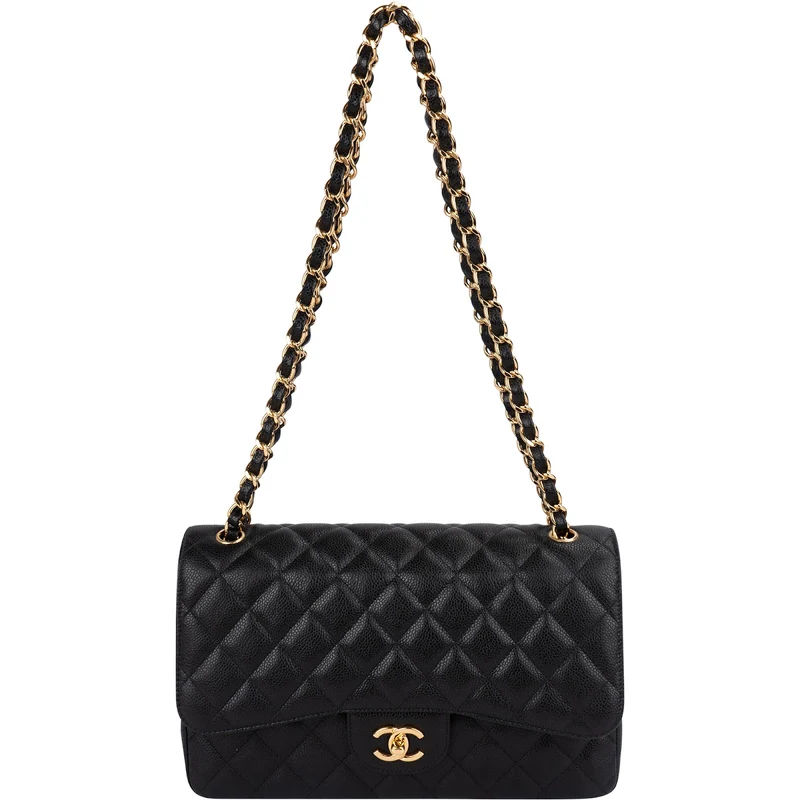 Chanel Quilted Caviar Leather Jumbo Double Flap Shoulder Bag