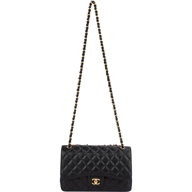 Chanel Quilted Caviar Leather Jumbo Double Flap Shoulder Bag