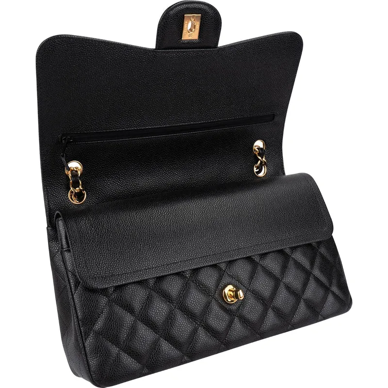 Chanel Quilted Caviar Leather Jumbo Double Flap Shoulder Bag