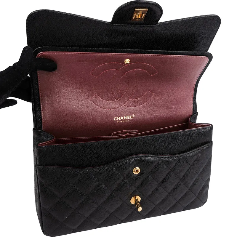 Chanel Quilted Caviar Leather Jumbo Double Flap Shoulder Bag