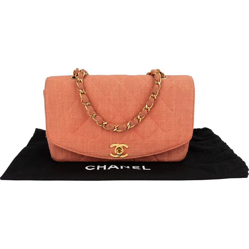 Chanel Quilted Cotton Small Diana 24K Gold Single Flap Crossbody Bag