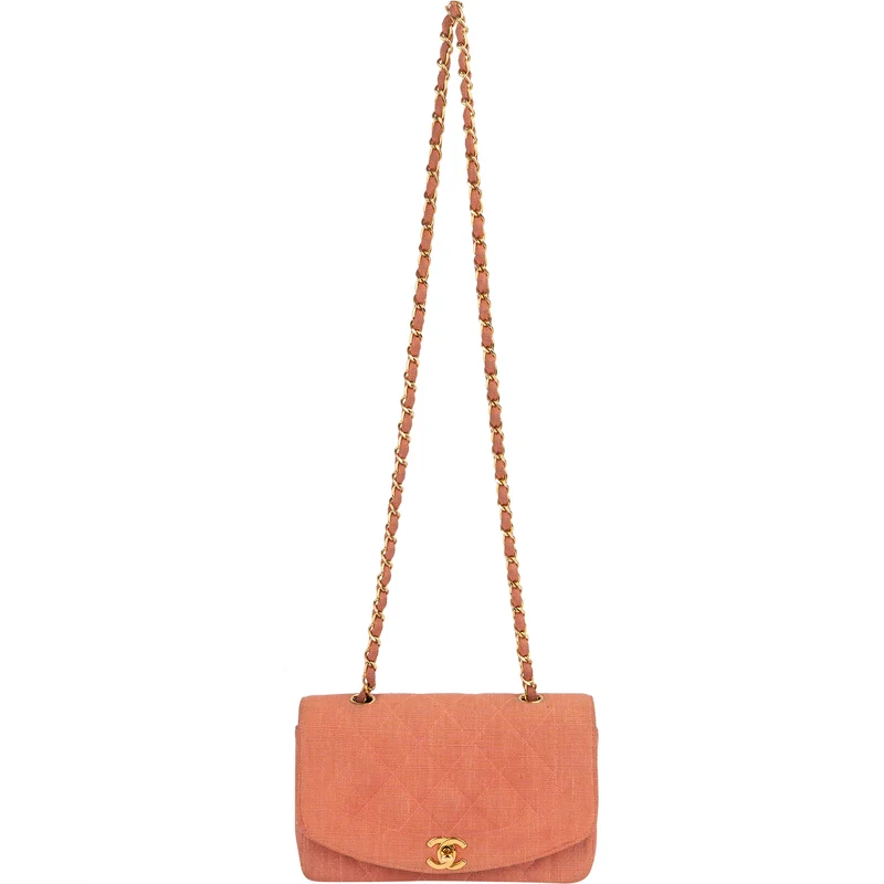 Chanel Quilted Cotton Small Diana 24K Gold Single Flap Crossbody Bag