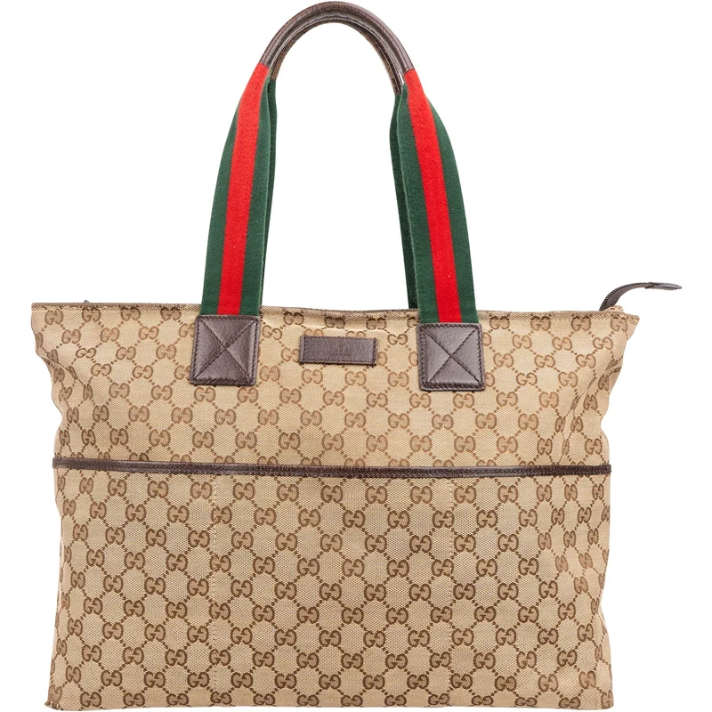 Gucci Monogram GG Canvas Web Stripe Tote Shoulder Bag
