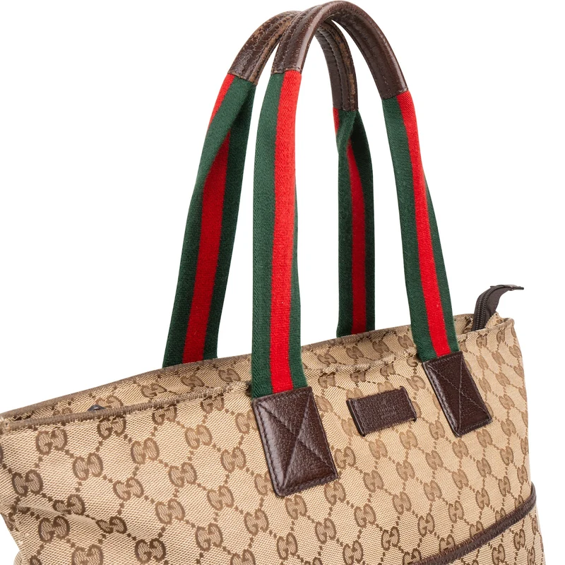 Gucci Monogram GG Canvas Web Stripe Tote Shoulder Bag
