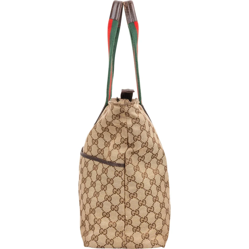 Gucci Monogram GG Canvas Web Stripe Tote Shoulder Bag