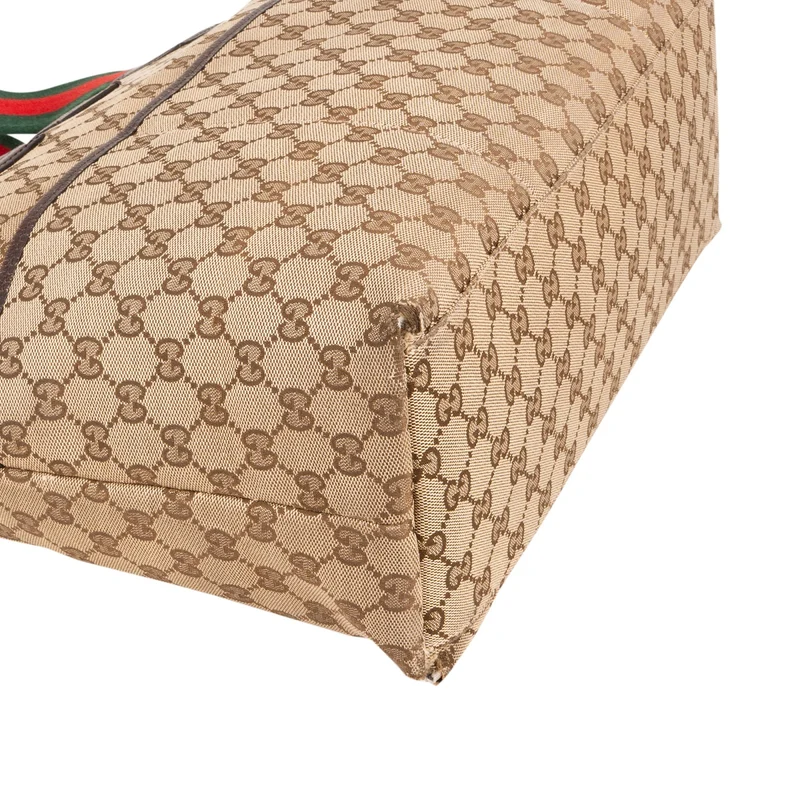 Gucci Monogram GG Canvas Web Stripe Tote Shoulder Bag