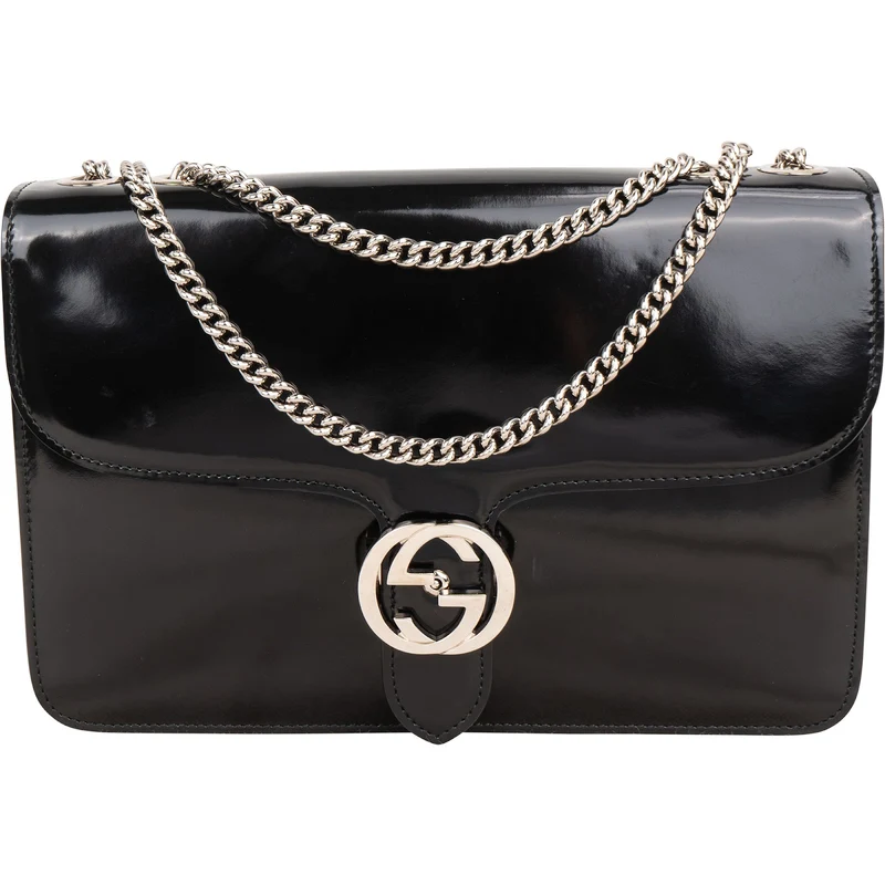 Gucci Patent Leather Interlocking G Shoulder Bag