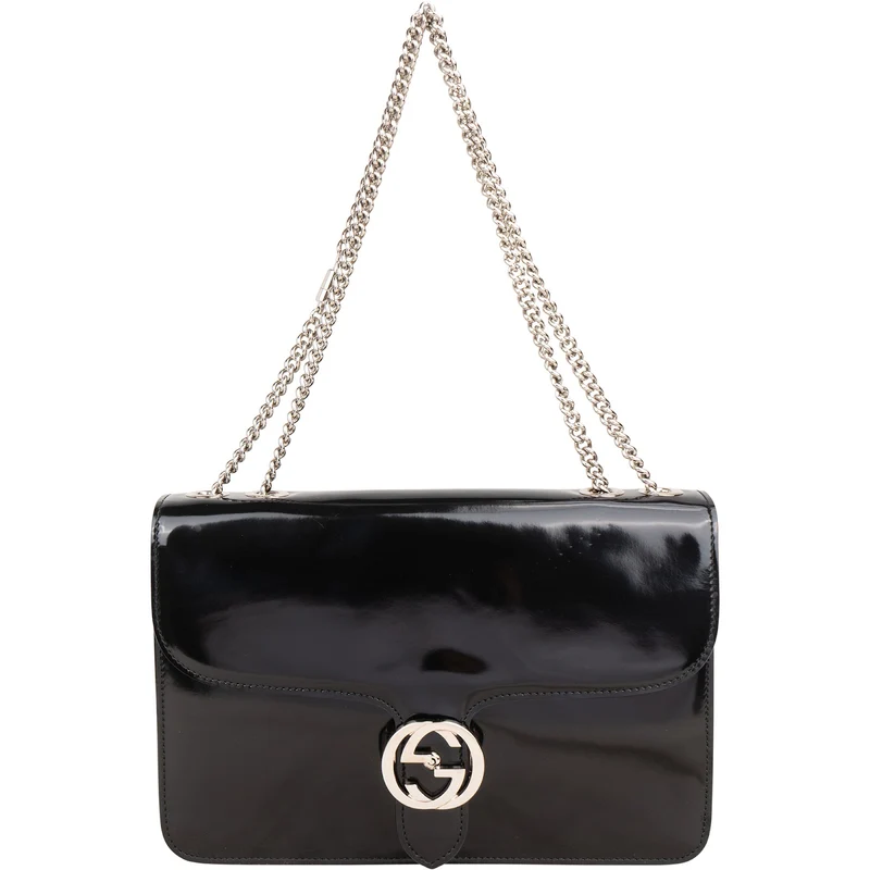 Gucci Patent Leather Interlocking G Shoulder Bag