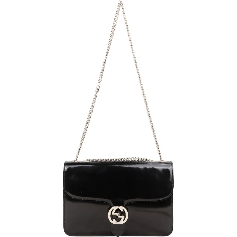 Gucci Patent Leather Interlocking G Shoulder Bag