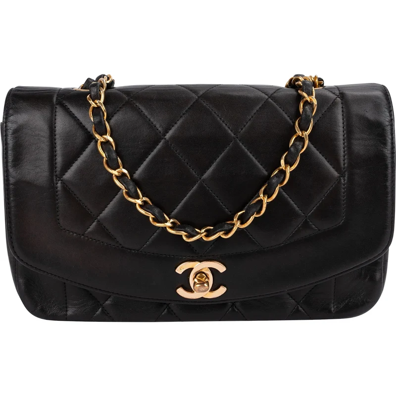 Chanel Quilted Lambskin 24K Gold Diana Single Flap Crossbody Bag