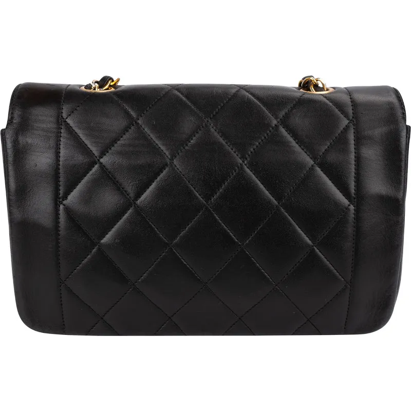 Chanel Quilted Lambskin 24K Gold Diana Single Flap Crossbody Bag
