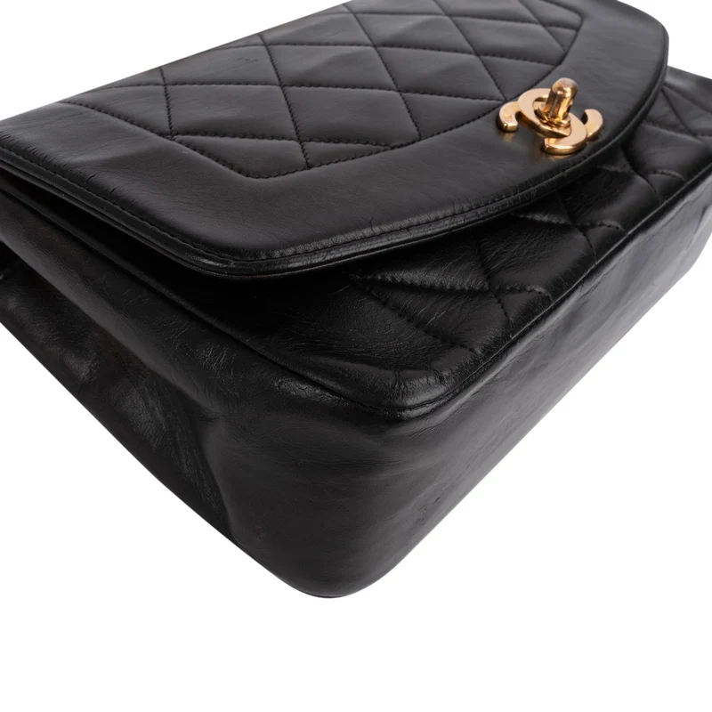 Chanel Quilted Lambskin 24K Gold Diana Single Flap Crossbody Bag