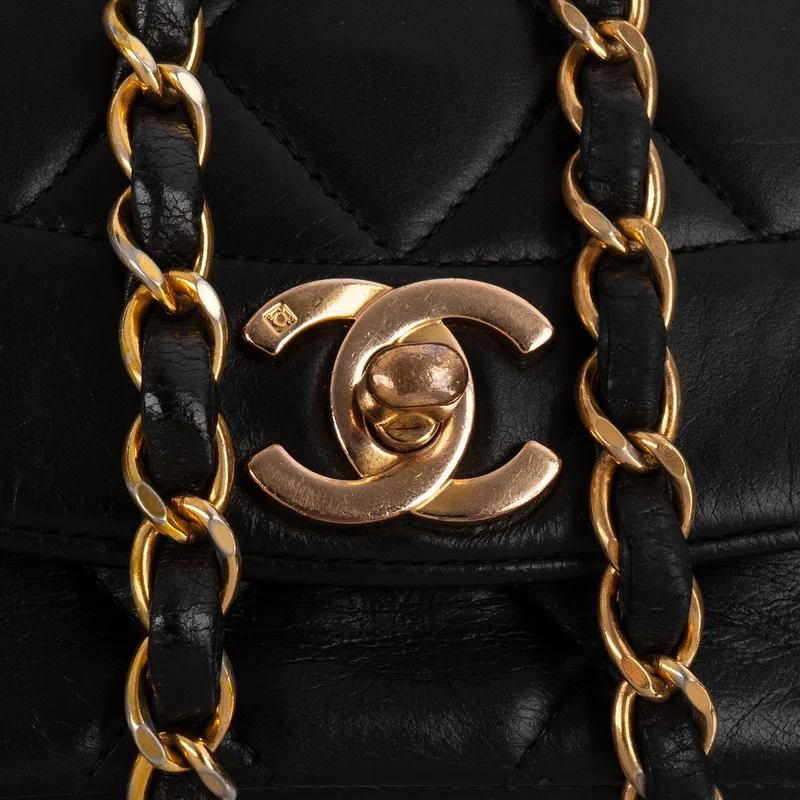 Chanel Quilted Lambskin 24K Gold Diana Single Flap Crossbody Bag