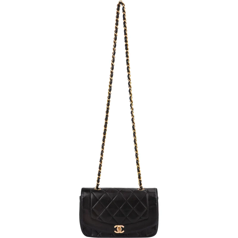 Chanel Quilted Lambskin 24K Gold Diana Single Flap Crossbody Bag