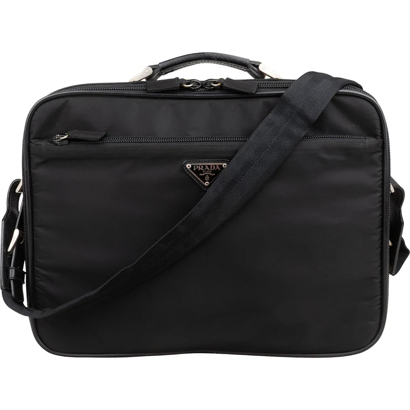 Prada Black Tessuto Nylon Laptop Business Handbag