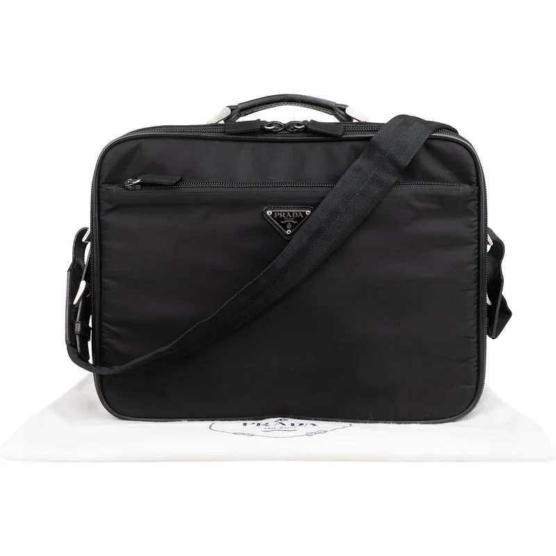 Prada Black Tessuto Nylon Laptop Business Handbag
